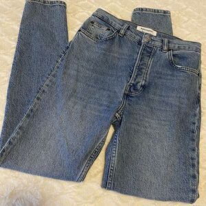 Reformation Jeans Size 26 Hugh Rise Button Front Tapered Medium Wash